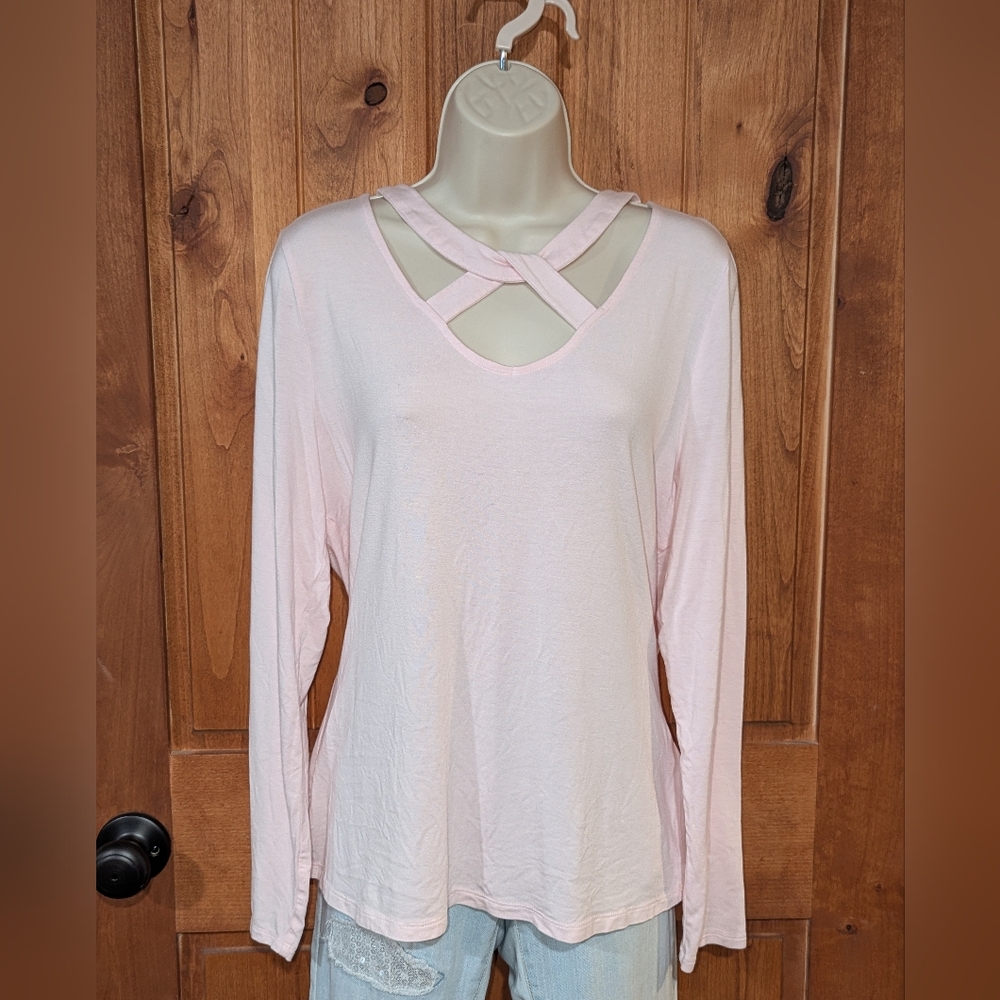 INC International Concepts Light Pink‎ Crisscross Long Sleeve Top
